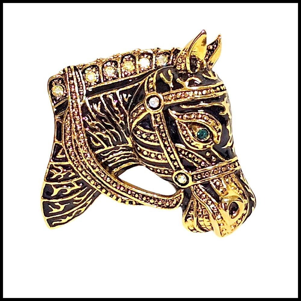 Horse Head Brooch Rhinestone Embellished Equestrian Jewelry Statement